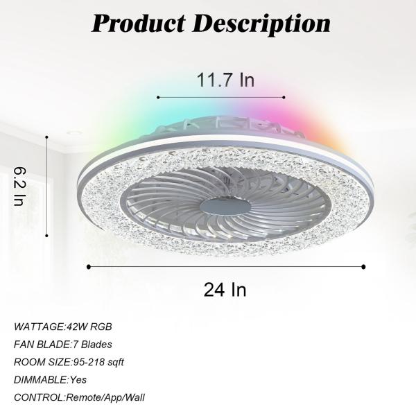 Fabricante 72W Super Brillante APP LED Luz de Ventilador de Techo Inteligente para Dormitorio Apartamento Villa