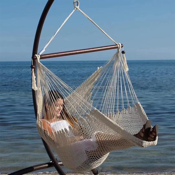 Outdoor Indoor White Rope Hammock Chair with Stand