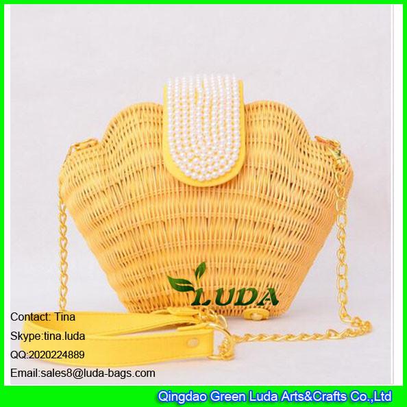 LUDA fashion seashell shape rattan straw handbags handwoven summer beach bag