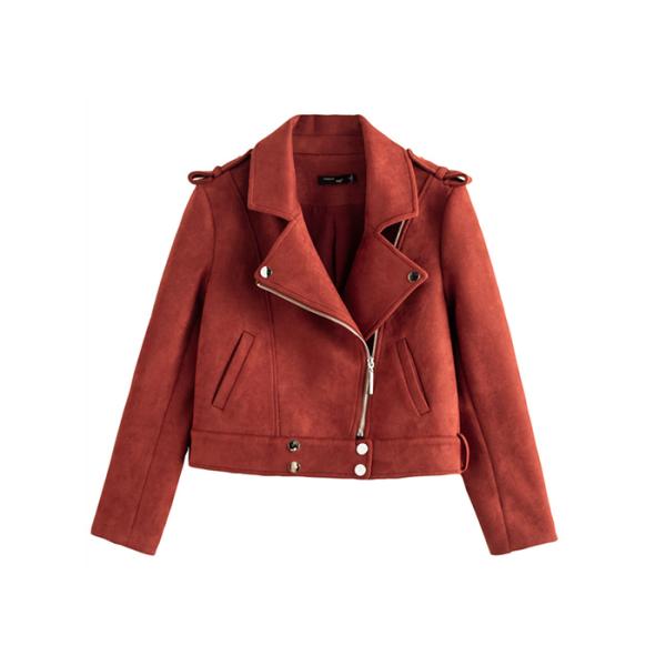 Polyester Shell Red Suede Faux Leather Jacket Ladies Womens Casual Wear