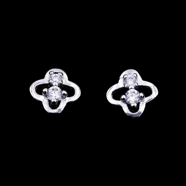 Heart Shape Silver Cubic Zirconia Earrings Plated Simple Rhodium Jewelry For Women