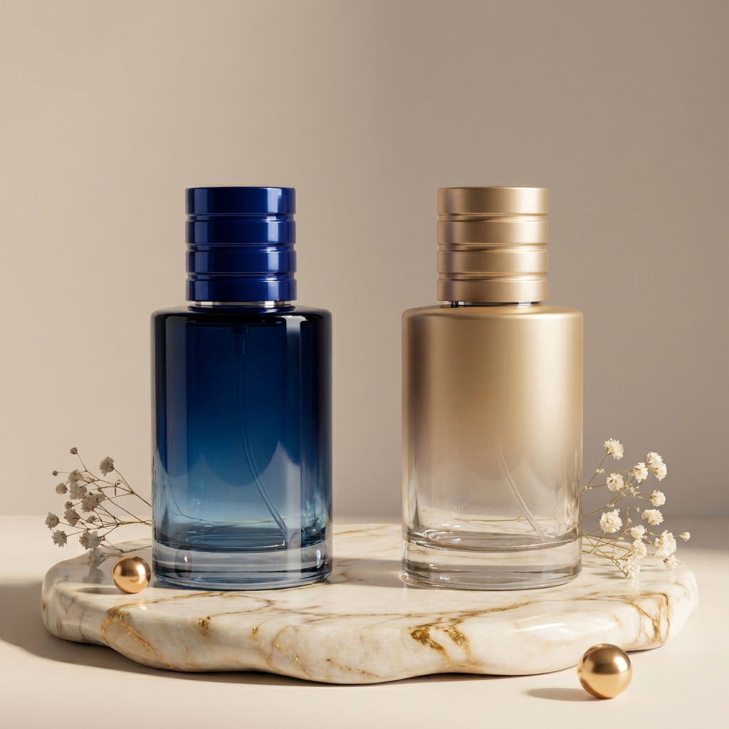 Empty Glass Perfume Bottles 50ml Cylinder Spray Magnetic Cap Crimp Neck