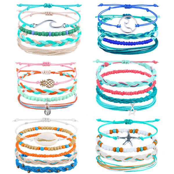 Colorful 16 8CM Wax Thread Braided Rice Bead Bracelet for Women Handcrafted Design