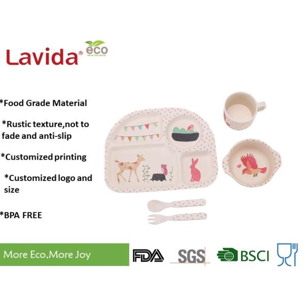 Animal Word Print Firm Bamboo Childrens Dinner Set Biodegradable For Indoor And Outdoor