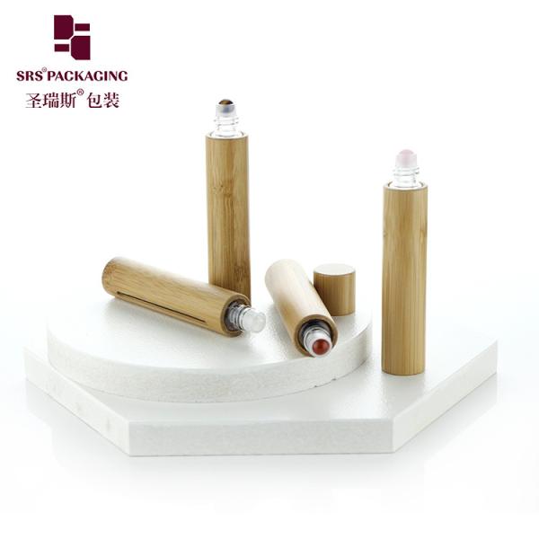 BG(GEM)-10ML Empty Oraganic Bamboo Container For Herbal Extracts With White PE Insert Housing With Jade Gemstone Ball