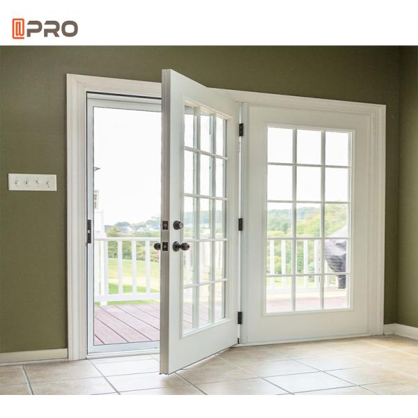 White Aluminium Hinged Patio Doors Gold Glass Shower Home Door