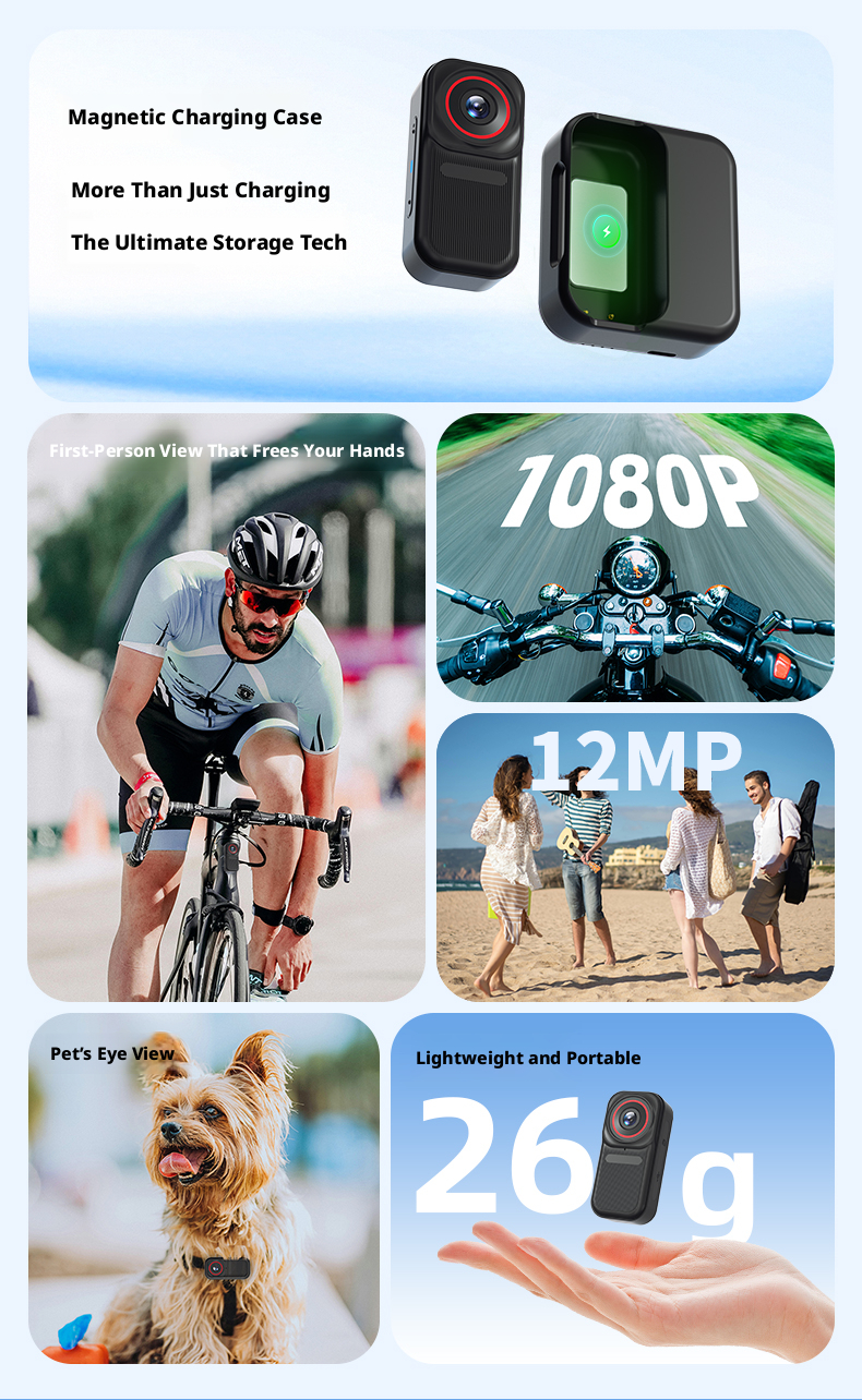 Thumb Camera 170° Wide Angle Mini Action Camera WiFi Pet Camera 120min Battery for Travel Outdoor Hiking Adventure