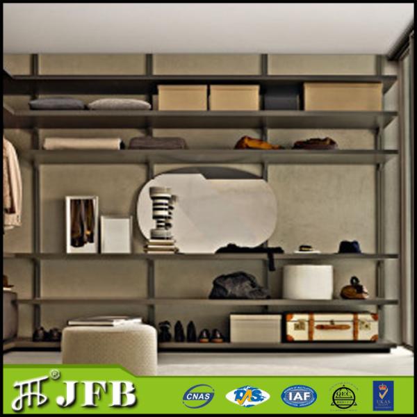 Hot sale standard size modern stanchions shelving aluminum pole systemwardrobe MDF board as shelf and drawer cabinet