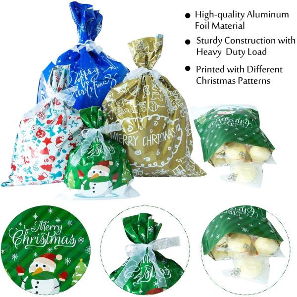 Birthday Holiday Santa Drawstring Candy Small Gift Wrapping Bags With Ribbon Tie