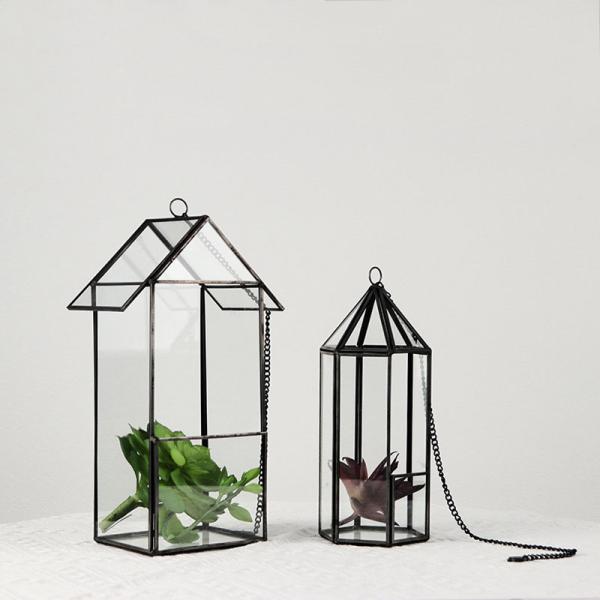 Black bird nest house geometric logo glass greenhouse hanging cage succulent glass flowerpot greenhouse