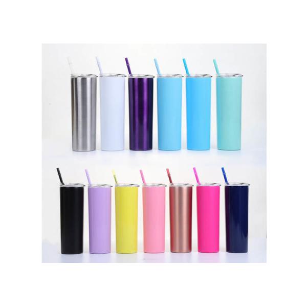20oz Kitchen Household Items Skinny Insulated Tumbler Cups With Colored Straw
