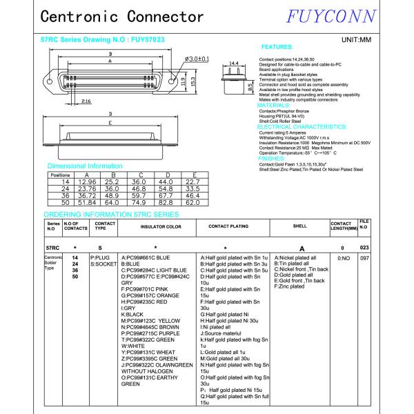 57 соединитель гнездового разъема 14pin 24pin 36pin Centronic припоя серии 50pin CN