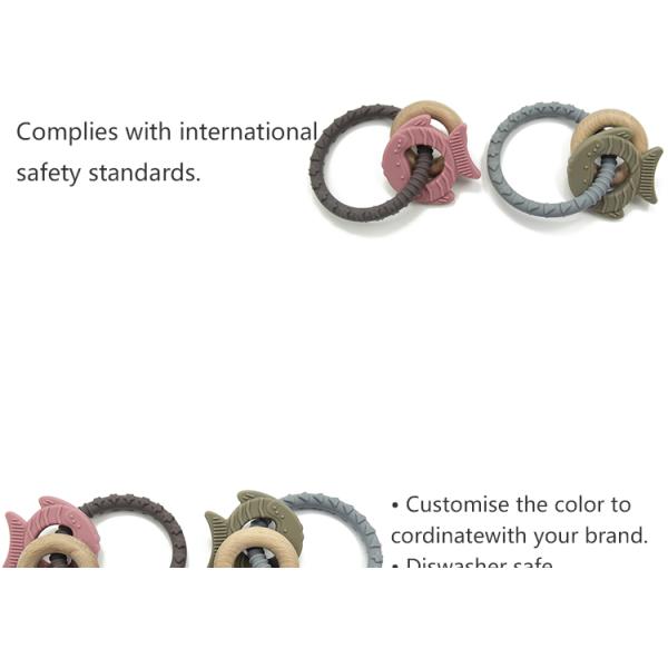 Classic Cute Fish Chewable Silicone Wood Teether Nursing Comforter Toy