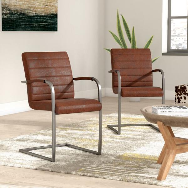 U Shape Microfiber Foam 850mm Metal Armrest Leisure Dining Chair