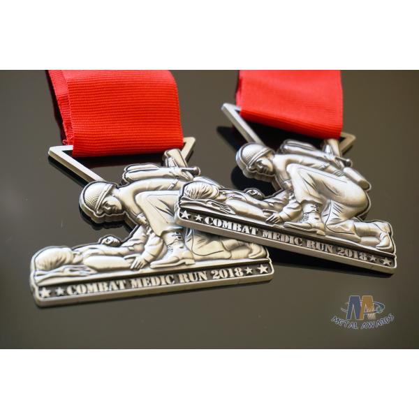 Custom 3D Race Running Awards With 864*38mm Red Ribbon Personalized