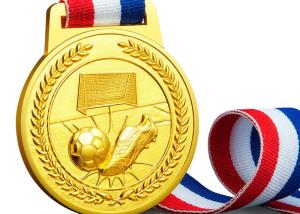 Soft / Hard Enamel Custom Sports Medals , Zinc Alloy Football Medals And Ribbons