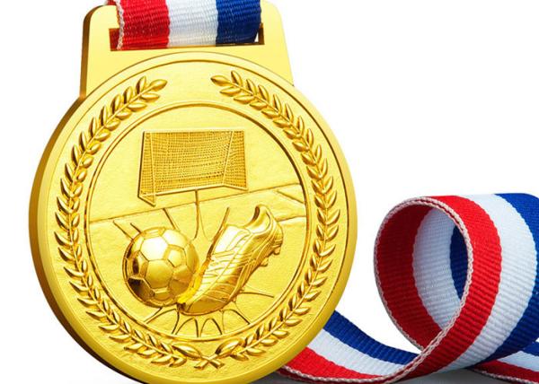 Soft / Hard Enamel Custom Sports Medals , Zinc Alloy Football Medals And Ribbons