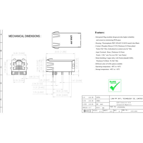 Фильтр 10/100Mbps, XMP-RMP-LC4P-16F6-NL IEEE 802,3 POE RJ45 10P8C