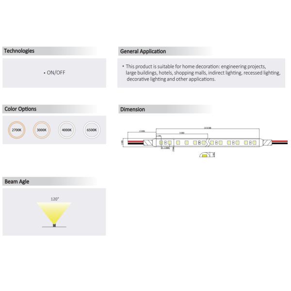 Tira LED de extrusión sólida de 10 mm de diámetro 2835 120° IP20 2700K 3000K 4000K 6500K 24V