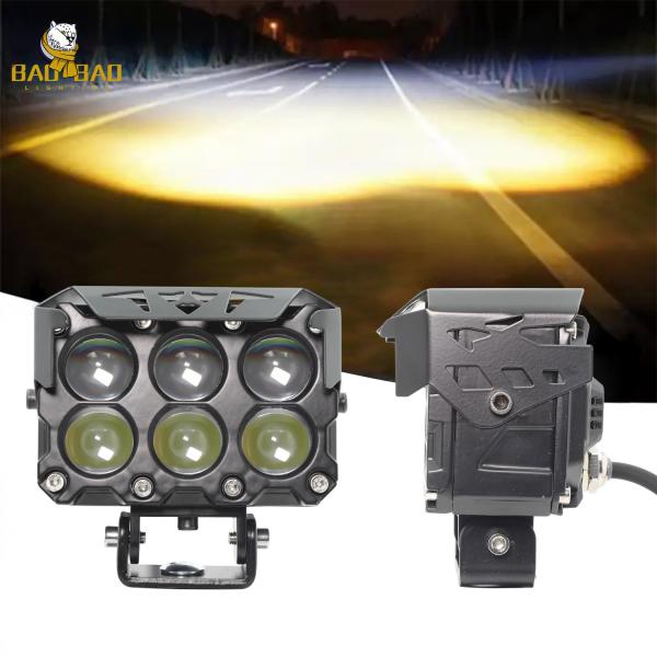 Super brilhante 6 Lentes Branco Amarelo Luz LED de condução de motocicleta de duas cores