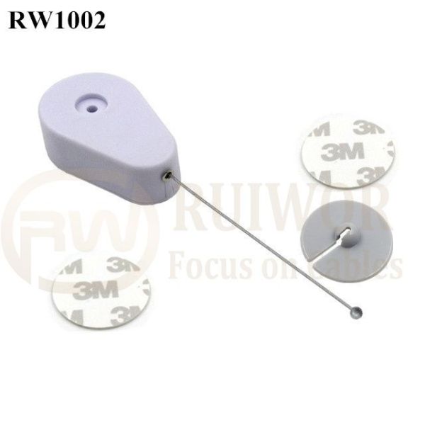 RW1002 Drop-Shaped Retractable Security Tether Plus Dia 30mm Circular Adhesive ABS Plate Store Anti Theft Display