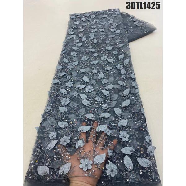 Luxury Beaded Lace Fabric lilac flower lace fabric applique for dress 3d flower lace fabric for women