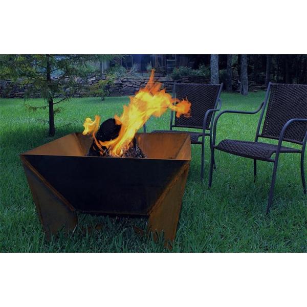 Portable Outdoor Wood Burning Square Geometric Corten Steel Fire Pit