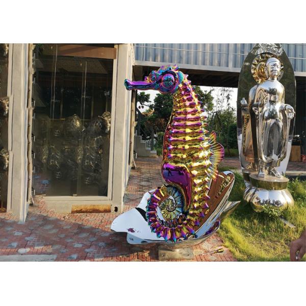 Large Lifelike Seahorse Sculpture Stainless Steel On Shell For Outdoor