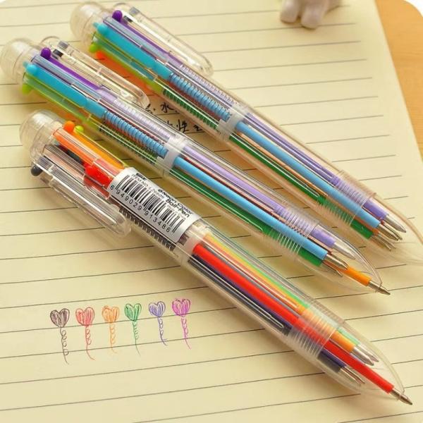 Bolígrafos de punta de bala de seis colores de 0,7 mm de relleno Bolígrafos transparentes para niños de diario