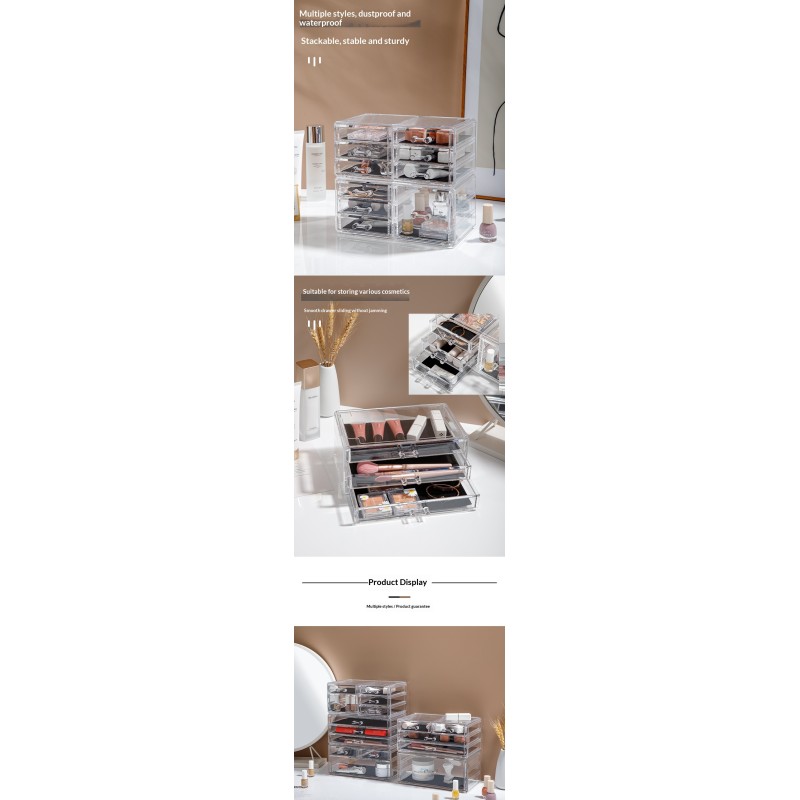 Factory Custom Transparent Drawer Type Skincare Acrylic Display Box Stackable Cosmetics Storage Box for Desk Top
