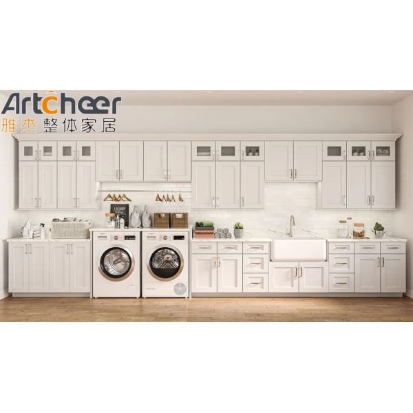 American Style Solid Wood Kitchen Cabinets with Shaker Door Design and Customized Eco-Friendly Colors
