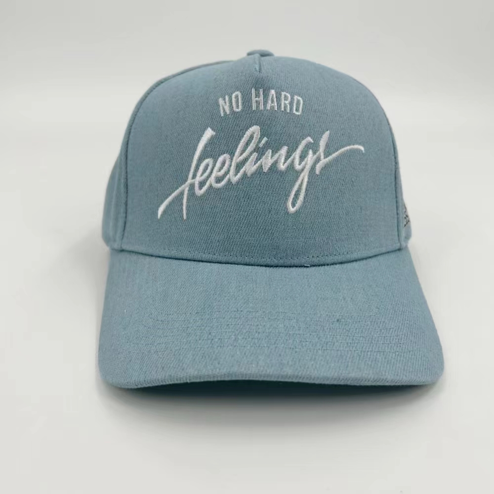 Custom A frame Denim Baseball Caps Fabric 3D Embroidered 5 pane Deniml Two tone