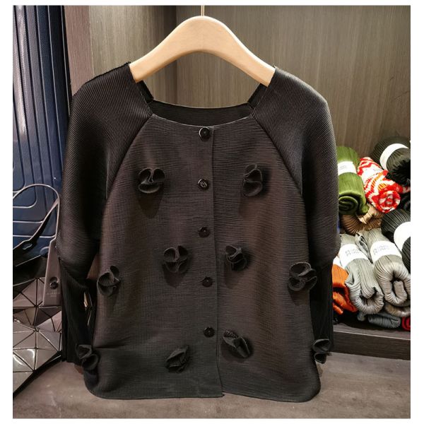 Women's Elegant Work Single-Breasted Cardigan Jacket New Summer Fashionable Square Collar Stereo Flower