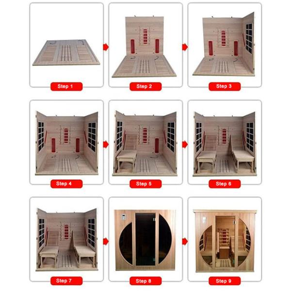 Low EMF 2 Person Indoor Wooden Infrared Sauna Room With Lay Down Chair