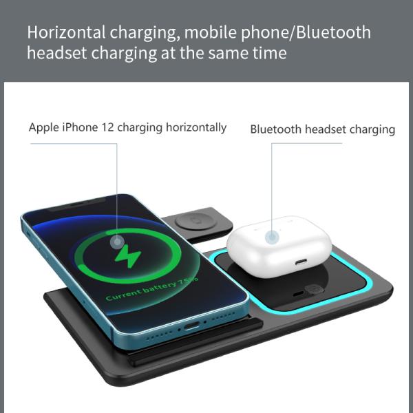 5 в 1 держатель для беспроводной зарядки для Apple Android 15 Вт с светодиодным освещением