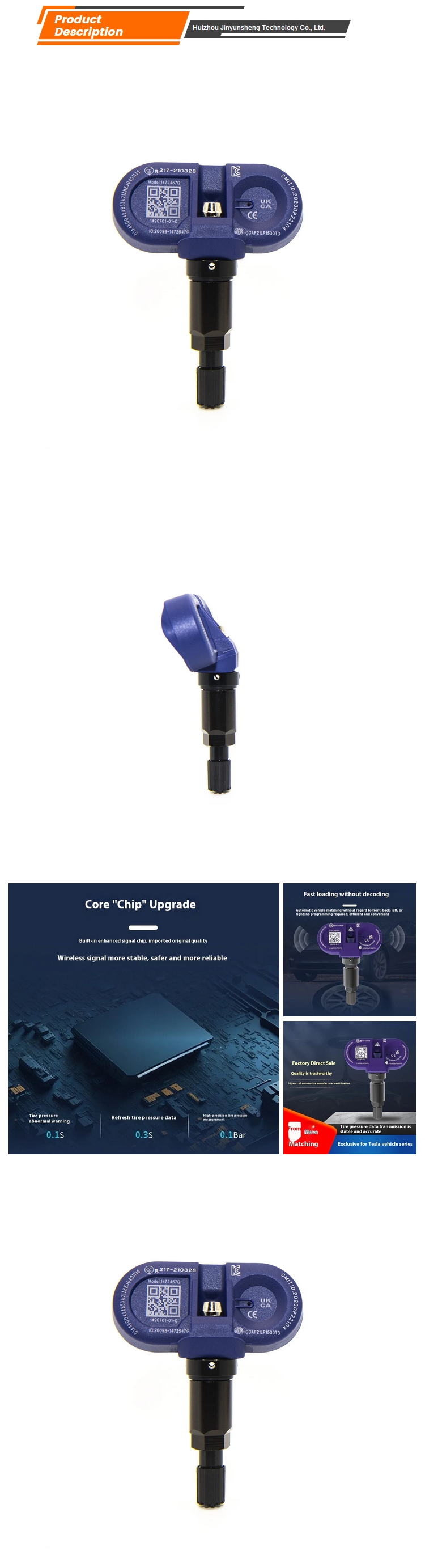 Tesla Model 3/Y/X New Blue Tire Pressure Sensor 2.4GHz High Quality ISO9001 Certified Automatically Matching Feature
