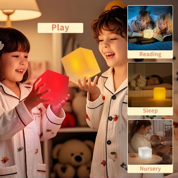 Kids LED Night Light - Rechargeable Table Lamp - Portable Outdoor Ambiance Light - Safe Plastic for Children's Bedroom & Camping