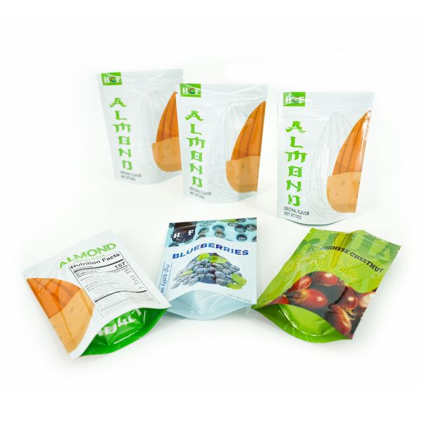 Custom Size Accepted Reusable Ziplock Pouch Sugar Packaging Dry Fruits Nut Stand Up Pouch Bottom Gusset Heat Sealed