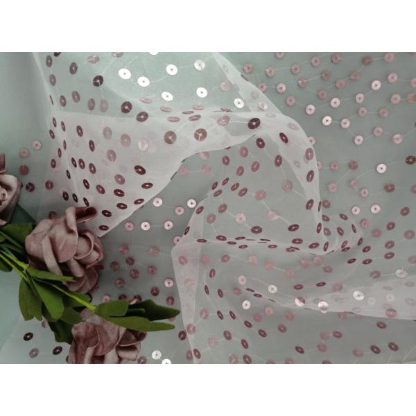 Розовый прозрачный Sequin вышил Organza Тюль ткани для одеяния