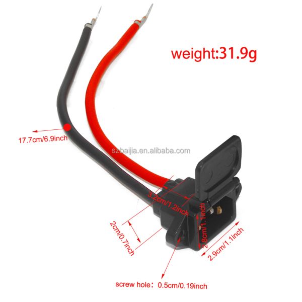 Enchufe 3P 4 cuadrado con cubierta, 20cm, Conectores de entrada de alimentación de panel para piezas y accesorios de motocicletas y scooters eléctricos