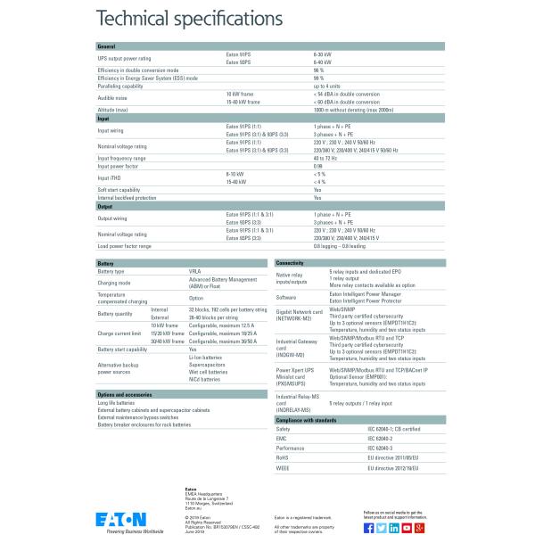 Модуль Eaton UPS серии 93PS 8-30 кВт 10 кВт 15 кВт 20 кВт 60 кВт 12 кВт 24 кВт батарея 3 фазы для замены питания серии 9355 кВт