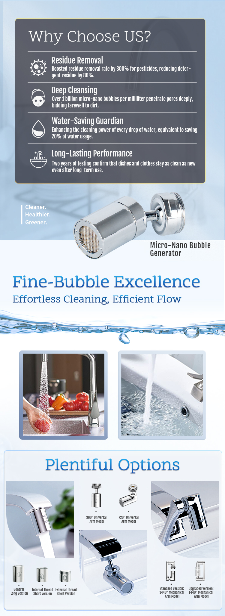Micro-Nano Bubble Kitchen Faucet Aerator, 360° Rotating H59 Brass Tap Aerator for Deep Cleaning and Efficient Water Flow