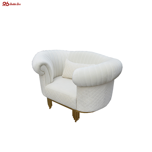 Cushioned Linen Fabric Sofa White Velvet Settee With Radiating Legs Furniture