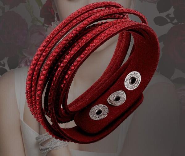 Multi strands double wrap leather velvet bracelet dot studs leather bracelet