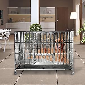 47 Inch Heavy Duty Stainless Steel Dog Cage High Anxiety Indestructible and Escape-Proof Dog Crate Kennel for Large