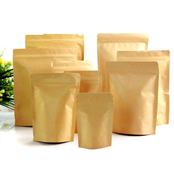 Flat Bottom Zipper Food Bag Brown Kraft Paper Bag With Window For Food