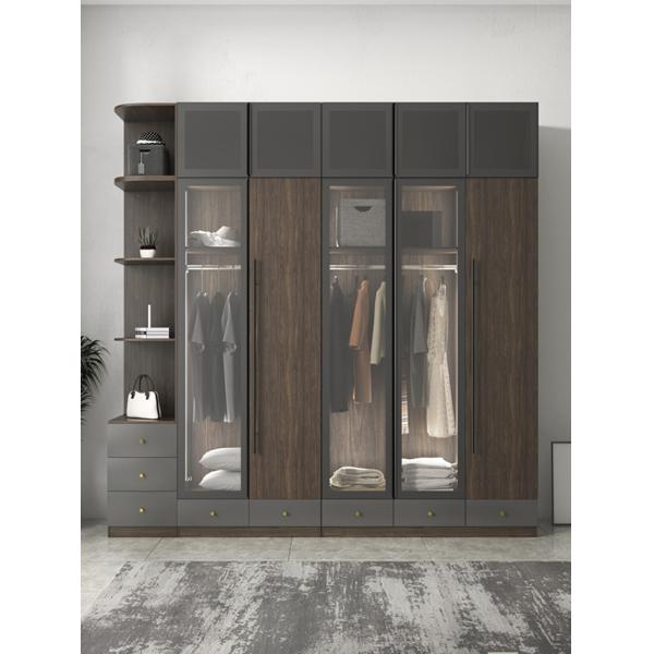 5 Star Hotel Melamine Wood Furniture Simple Sliding Wardrobe With Transparent Doors