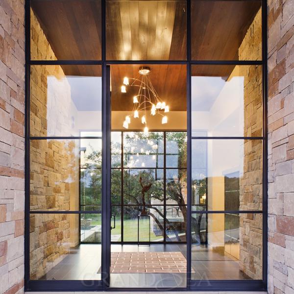 Cambodia Power Coating Thick Frosted Tempered Glass Minimalist Safe Interior Entrance Wrought Iron Door for House