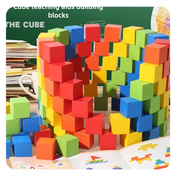 Rainbow Wooden Blocks Square Colorful Wooden Cubes Counting Block Learning Educational Toys Wooden Building Blocks Stacking Game