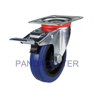 Durable 5 Inch Rubber Casters Top Plate Swivel Industrial Style Casters With Total Brake